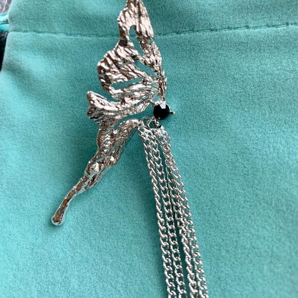 New 925 Silver Post  Asymmetric Butterfly Wing Long Tassel Earrings - Picture 11 of 13